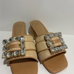 a new day Tan Woven Slide Sandals with Crystal Buckles